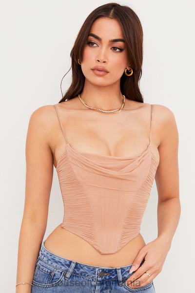 îmbrăcăminte House of CB lottie corset drapat cu plasă bej X4F6880