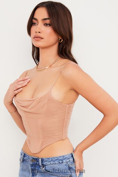 îmbrăcăminte House of CB lottie corset drapat cu plasă bej X4F6880