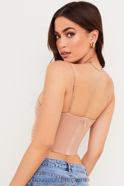 îmbrăcăminte House of CB lottie corset drapat cu plasă bej X4F6880