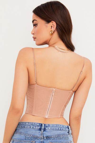 îmbrăcăminte House of CB lottie corset drapat cu plasă bej X4F6880