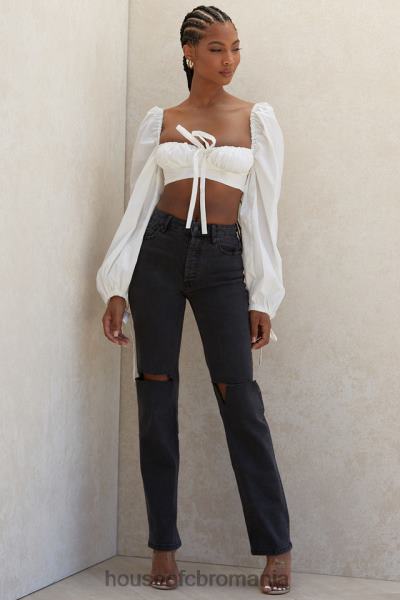 îmbrăcăminte House of CB top corset alb cu mânecă balon stella X4F68102