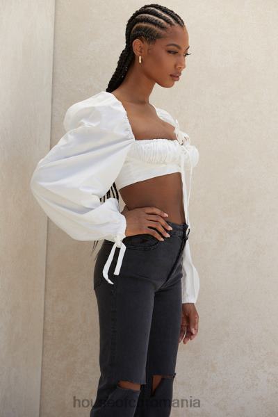 îmbrăcăminte House of CB top corset alb cu mânecă balon stella X4F68102