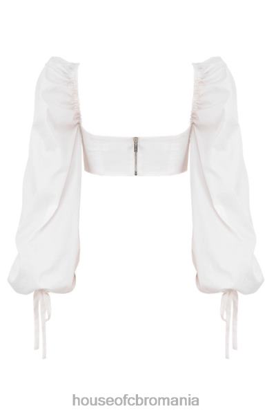 îmbrăcăminte House of CB top corset alb cu mânecă balon stella X4F68102