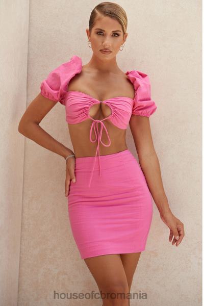 îmbrăcăminte House of CB top corset din in roz lisette cu maneci bufante X4F68103
