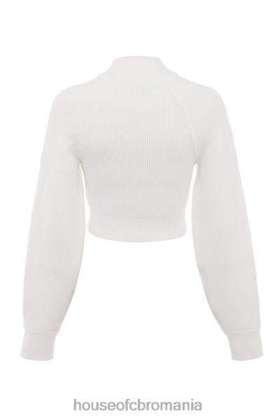 îmbrăcăminte House of CB reeva pulover alb cu mânecă balon cu nervuri X4F68659