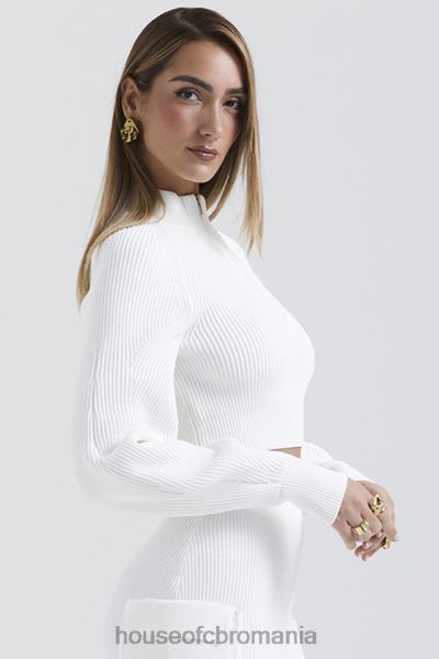 îmbrăcăminte House of CB reeva pulover alb cu mânecă balon cu nervuri X4F68659