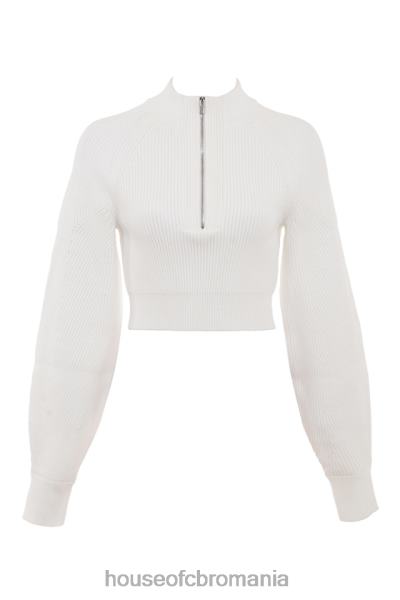 îmbrăcăminte House of CB reeva pulover alb cu mânecă balon cu nervuri X4F68659