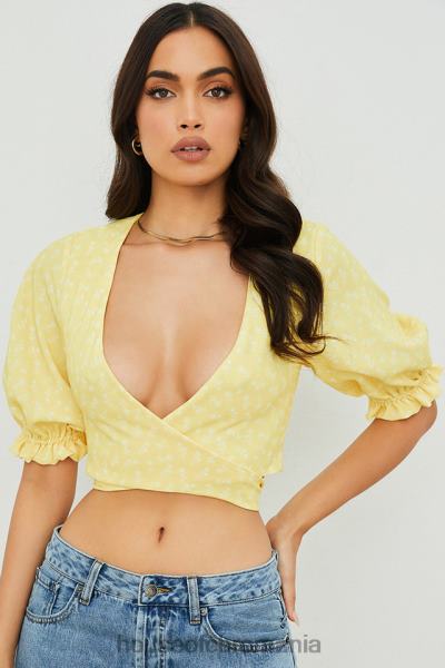 îmbrăcăminte House of CB Alanya lemon floral cravată partea de sus față X4F68744