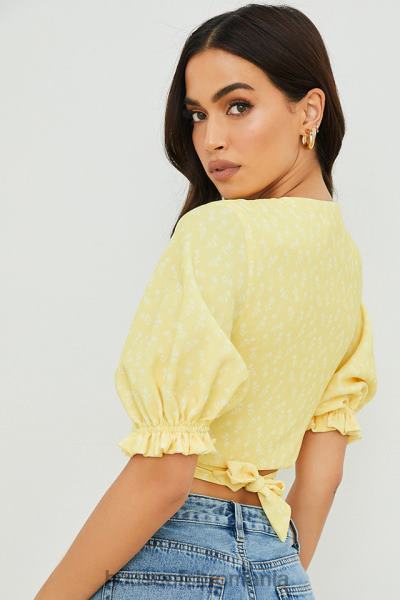 îmbrăcăminte House of CB Alanya lemon floral cravată partea de sus față X4F68744
