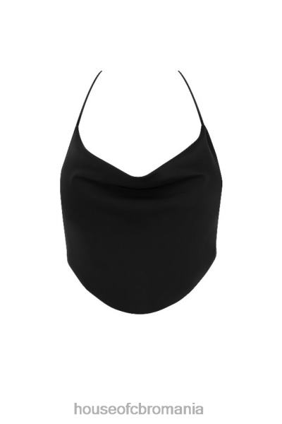 îmbrăcăminte House of CB crop top din satin negru alun cu cravată la spate X4F68773