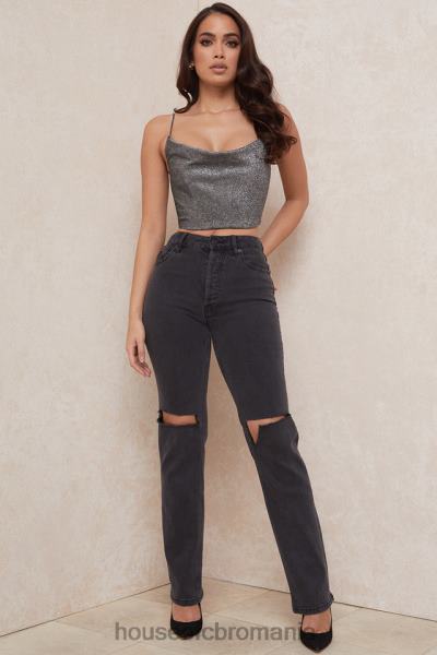 îmbrăcăminte House of CB crop top lulia argintiu X4F68774