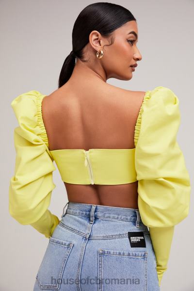 îmbrăcăminte House of CB mistress rocks tough love lemon puf sleeve cropped top X4F68754