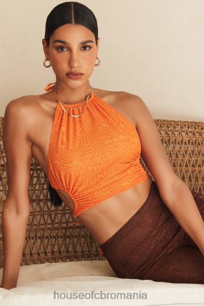 îmbrăcăminte House of CB mistress rocks vacay mode portocaliu crop top cu gât halter X4F68747