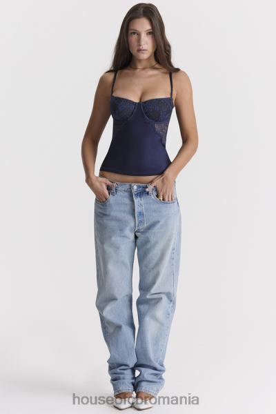 îmbrăcăminte House of CB top cami din satin și dantelă bleumarin cecilie X4F68680
