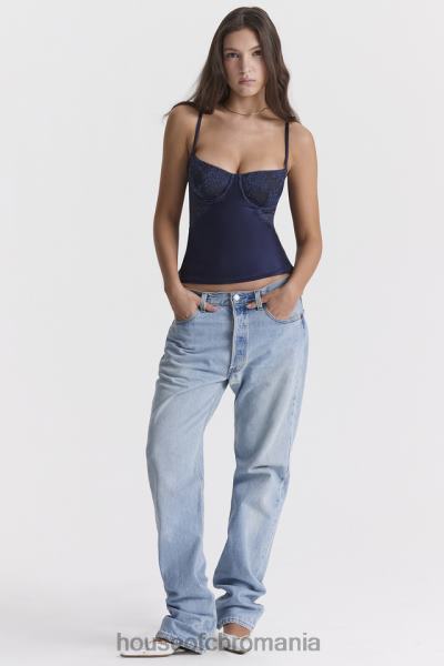 îmbrăcăminte House of CB top cami din satin și dantelă bleumarin cecilie X4F68680