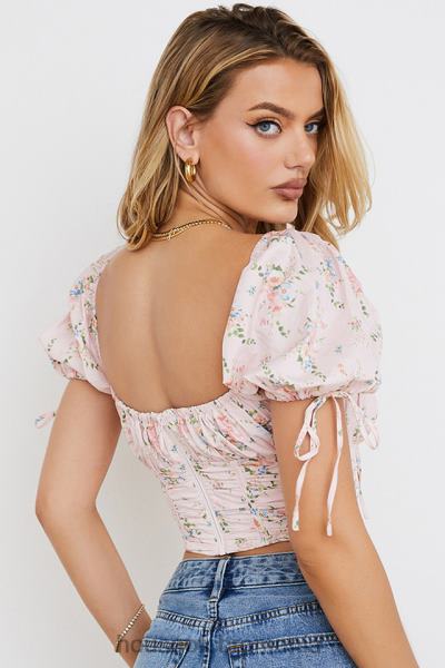 îmbrăcăminte House of CB top corset cu mâneci bufante, roz gracie X4F68743
