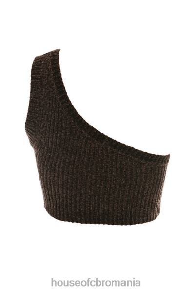 îmbrăcăminte House of CB top crop pe un umăr, chenille, ciocolată charlie X4F68782