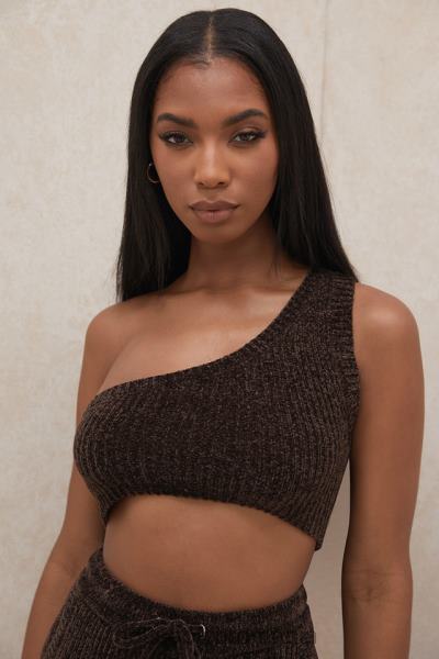 îmbrăcăminte House of CB top crop pe un umăr, chenille, ciocolată charlie X4F68782