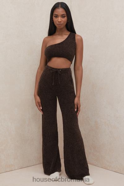 îmbrăcăminte House of CB top crop pe un umăr, chenille, ciocolată charlie X4F68782