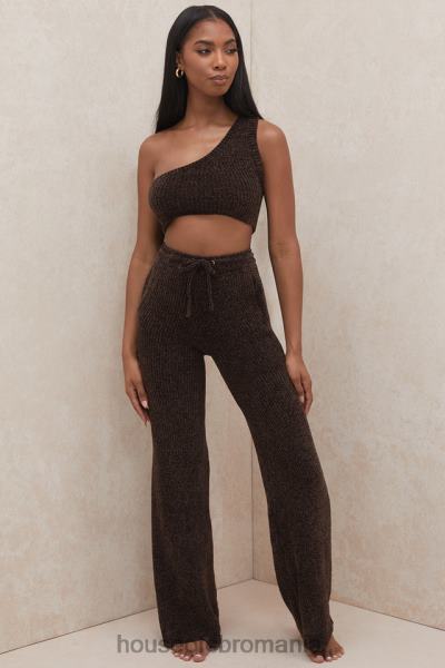 îmbrăcăminte House of CB top crop pe un umăr, chenille, ciocolată charlie X4F68782