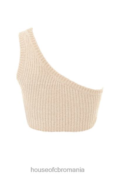 îmbrăcăminte House of CB top crop pe un umăr de chenille crem charlie X4F68781