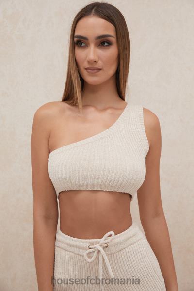 îmbrăcăminte House of CB top crop pe un umăr de chenille crem charlie X4F68781