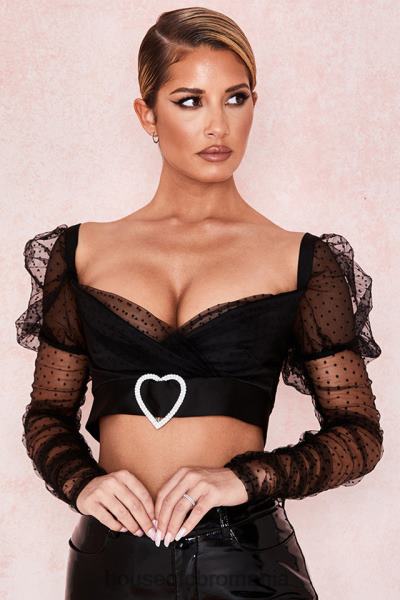îmbrăcăminte House of CB top cu cataramă inimă din plasă adunată clara X4F68810