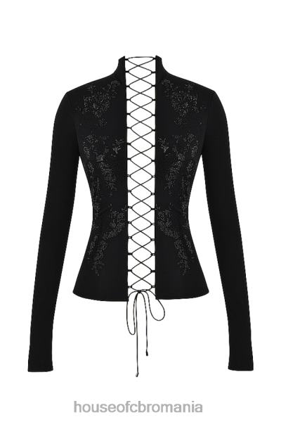 îmbrăcăminte House of CB top cu dantelă lori negru cristalizat X4F68701