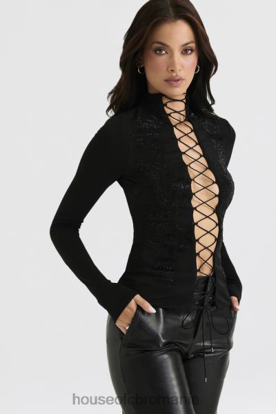 îmbrăcăminte House of CB top cu dantelă lori negru cristalizat X4F68701