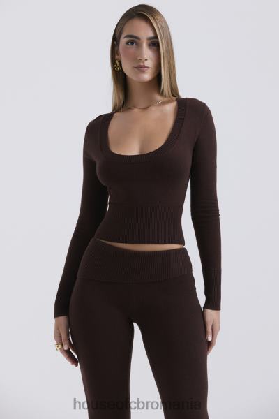 îmbrăcăminte House of CB top cu gât deschis în amestec de cașmir ciocolată raquel X4F68653