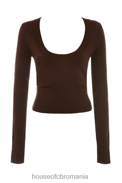 îmbrăcăminte House of CB top cu gât deschis în amestec de cașmir ciocolată raquel X4F68653