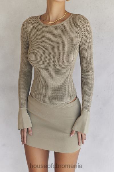 îmbrăcăminte House of CB top cu mânecă lungă din tricot taupe savannah X4F68709