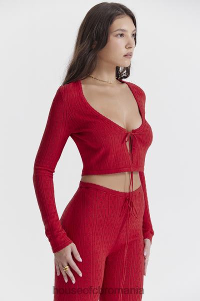 îmbrăcăminte House of CB top din tricot cu nervuri vișinii perla X4F68675