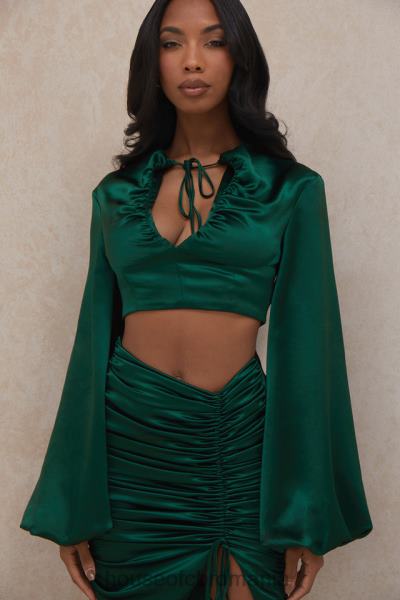 îmbrăcăminte House of CB vandra verde smarald satin top cu maneca balon X4F68772