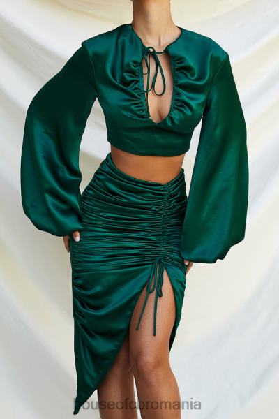 îmbrăcăminte House of CB vandra verde smarald satin top cu maneca balon X4F68772
