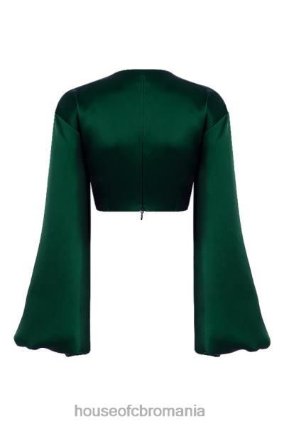 îmbrăcăminte House of CB vandra verde smarald satin top cu maneca balon X4F68772