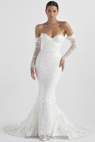 nunti House of CB rochie de mireasa isabelle din dantela alba cu maneca lunga X4F681139