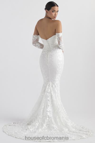nunti House of CB rochie de mireasa isabelle din dantela alba cu maneca lunga X4F681139
