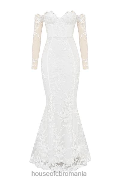 nunti House of CB rochie de mireasa isabelle din dantela alba cu maneca lunga X4F681139