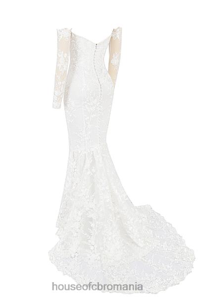 nunti House of CB rochie de mireasa isabelle din dantela alba cu maneca lunga X4F681139
