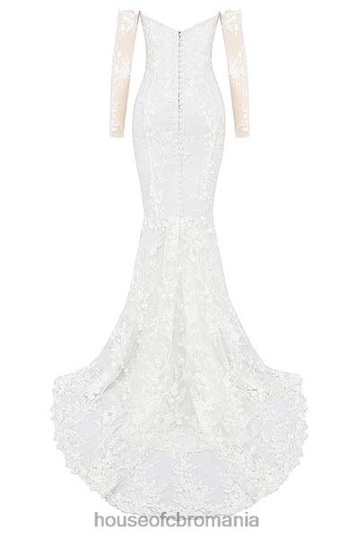 nunti House of CB rochie de mireasa isabelle din dantela alba cu maneca lunga X4F681139