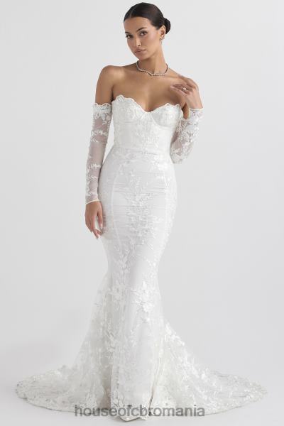 nunti House of CB rochie de mireasa isabelle din dantela alba cu maneca lunga X4F681139