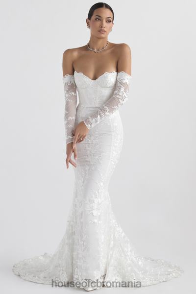 nunti House of CB rochie de mireasa isabelle din dantela alba cu maneca lunga X4F681139