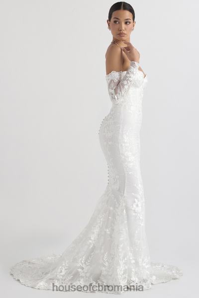 nunti House of CB rochie de mireasa isabelle din dantela alba cu maneca lunga X4F681139