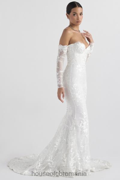 nunti House of CB rochie de mireasa isabelle din dantela alba cu maneca lunga X4F681139