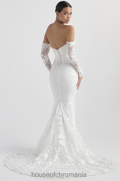 nunti House of CB rochie de mireasa isabelle din dantela alba cu maneca lunga X4F681139
