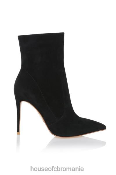 pantofi House of CB Botine stiletto serpenti din piele intoarsa neagra X4F681123