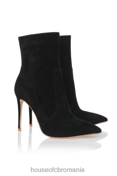 pantofi House of CB Botine stiletto serpenti din piele intoarsa neagra X4F681123