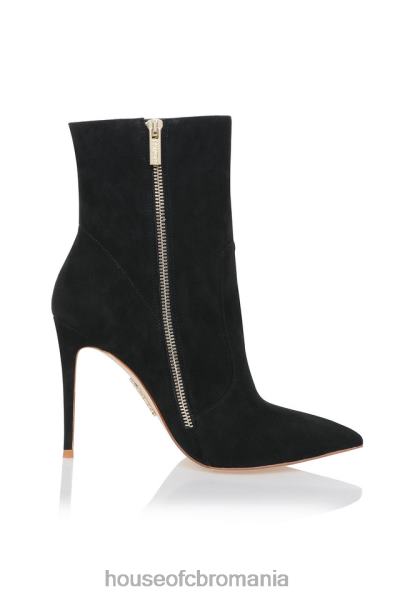 pantofi House of CB Botine stiletto serpenti din piele intoarsa neagra X4F681123