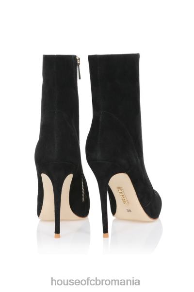 pantofi House of CB Botine stiletto serpenti din piele intoarsa neagra X4F681123